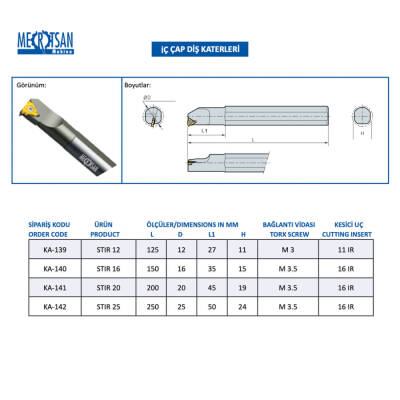 Mertsan İç Çap Diş Kateri STIR 12 - 12X125 mm Takım Ölçüsü, 11 IR Kesici Uç Kullanır. - 2