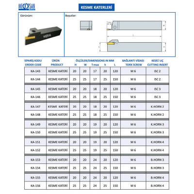 Mertsan Torna Kesme Kateri - 20X120 mm Takım Ölçüsü, B.HORN 4 Kesici Uç Kullanır. - 2