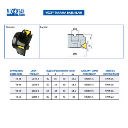 Mertsan Yüzey Tarama Başlığı D040-3 - 40X40 mm Takım Ölçüsü, 3 Adet TPKN 16 Kesici Uç kullanır - 2